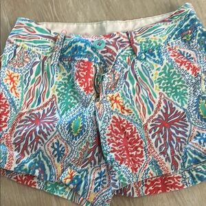 Lilly Pulitzer Red and Blue Callahan Shorts Tropical Vibe
